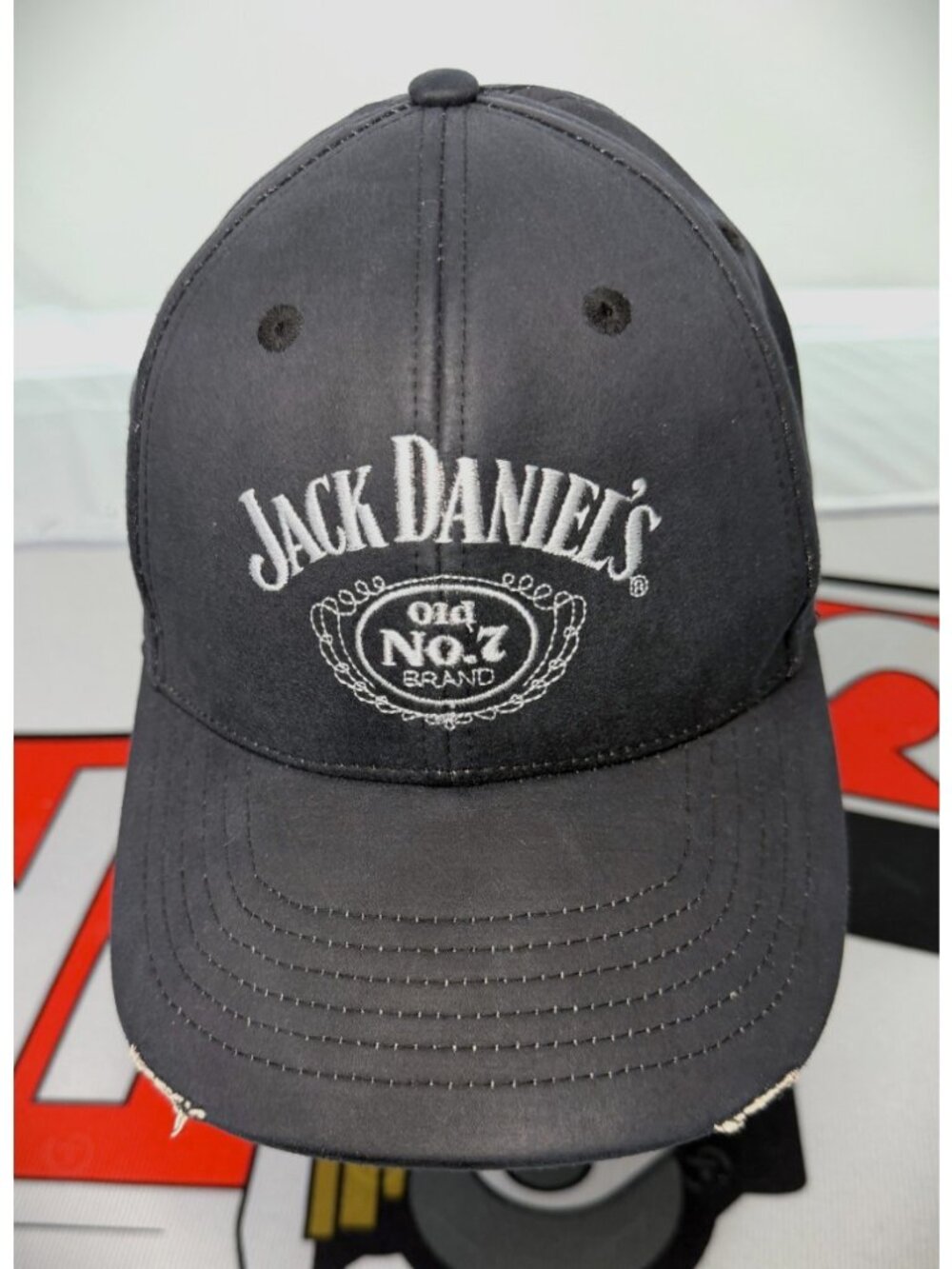 Jack Daniels Old No 7 Black Distressed Brim/Embroidered Logo Adjustable Cap/Hat